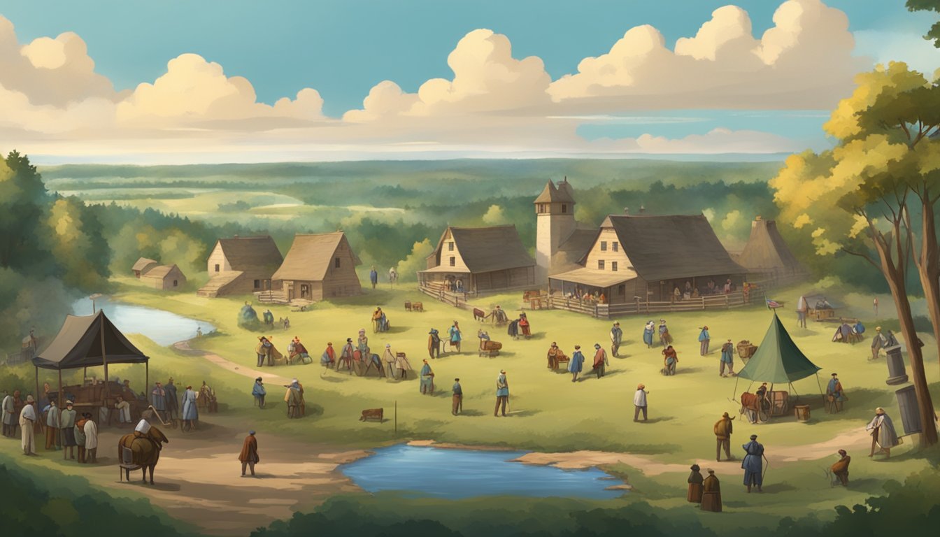 People playing historical games in Old World Wisconsin, surrounded by the beautiful landscape of the state