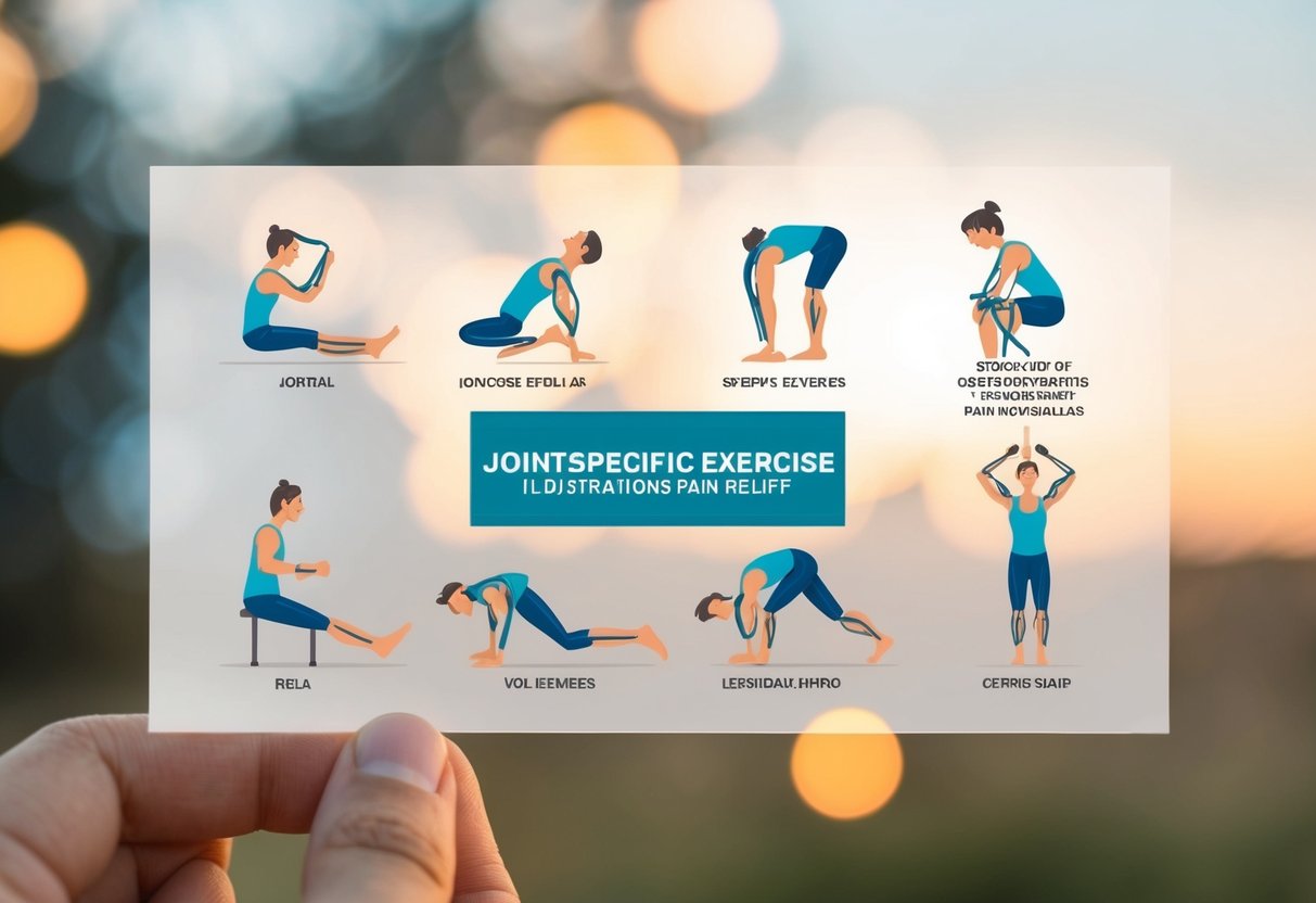 A set of joint-specific exercise illustrations for osteoarthritis pain relief