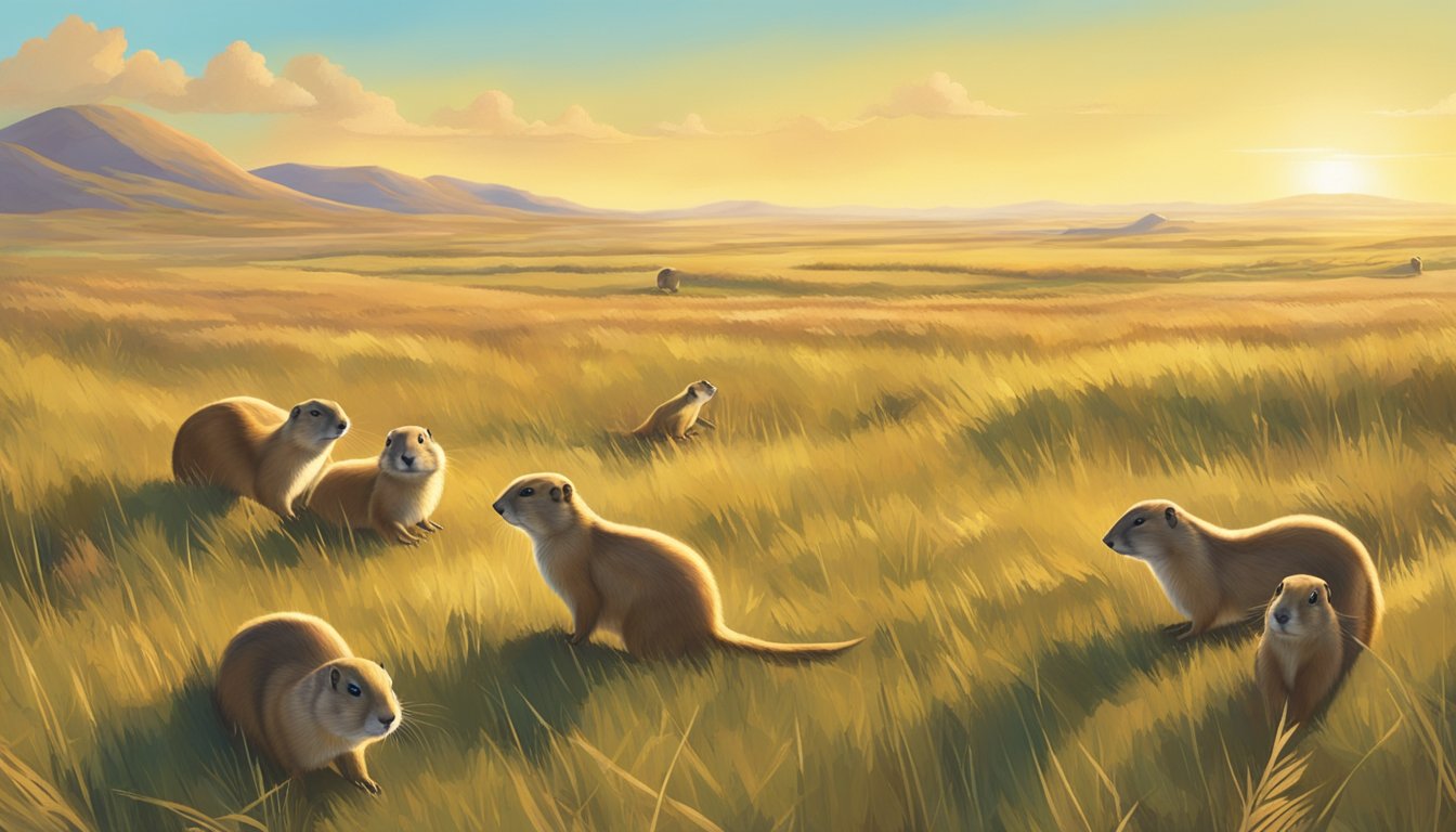 A bright, sunny day on the prairie with a clear blue sky and gentle breeze. Prairie dogs scurry about in the open, making them easier targets for hunters