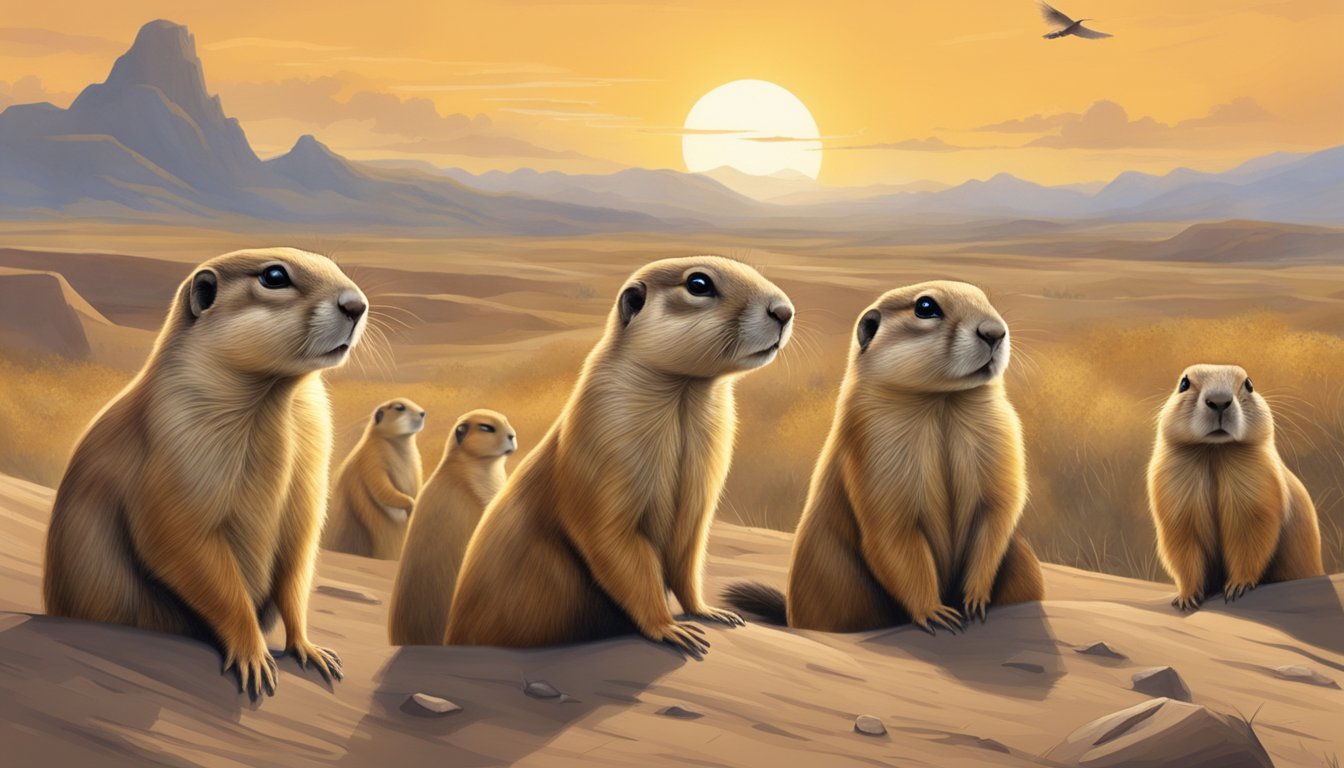 Prairie dogs cautiously emerge from their burrows, scanning the horizon for signs of danger. Hawks circle overhead, presenting a constant threat