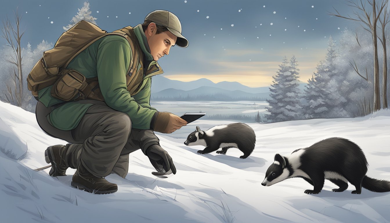 A hunter checks the weather forecast before heading out, ensuring the best conditions for skunk hunting. They gather safety gear and review best practices before setting off