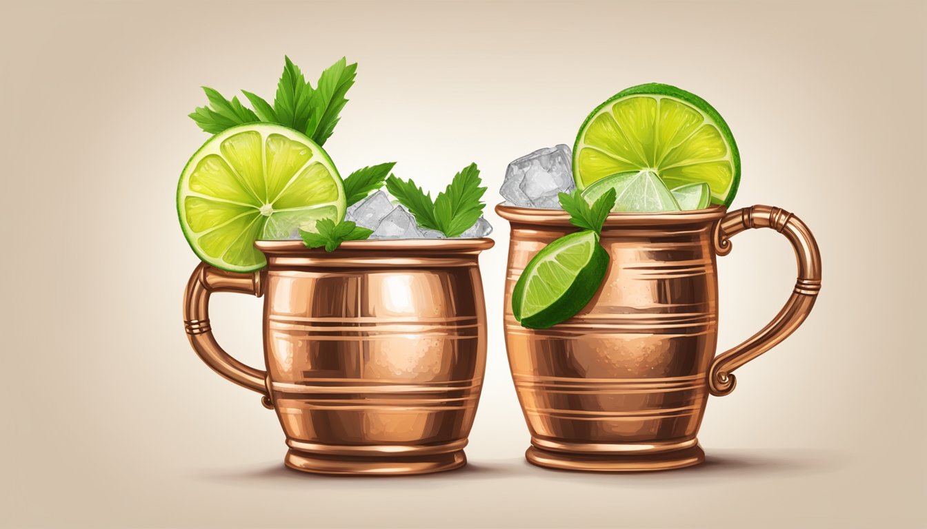 A festive Texas Mule cocktail with spicy flavors, served in a traditional copper mug, garnished with lime and ginger