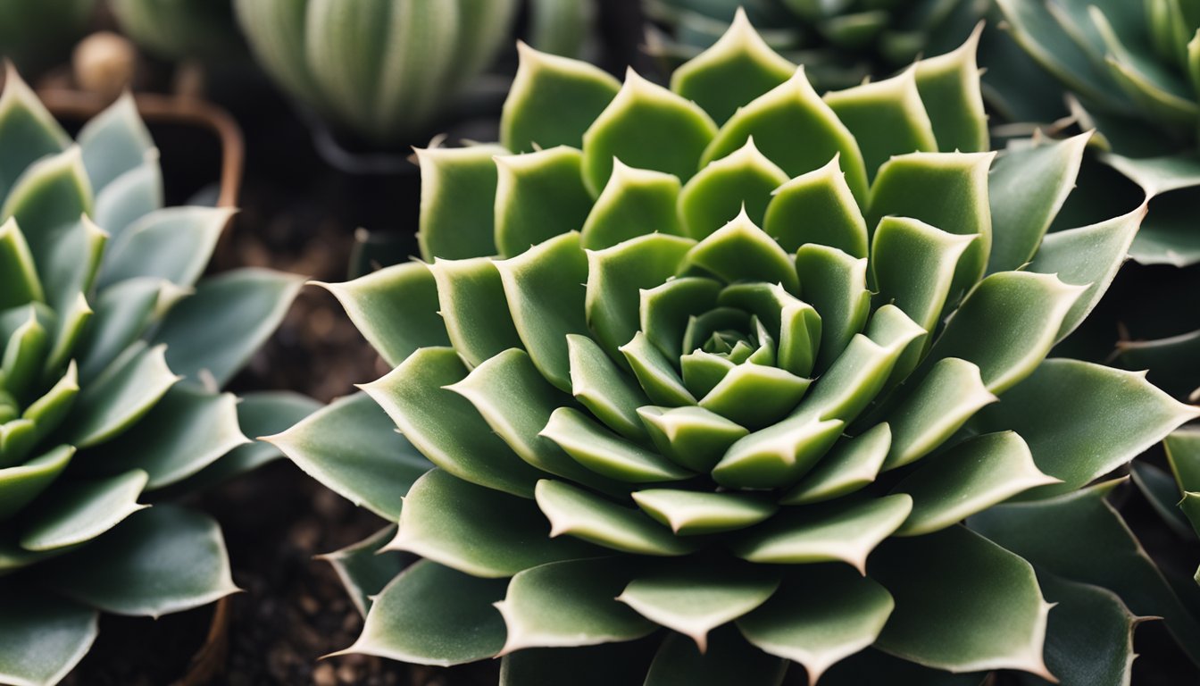 A healthy Haworthia attenuata with zebra-like leaves in well-draining cactus mix, labeled "Cactus Mix."