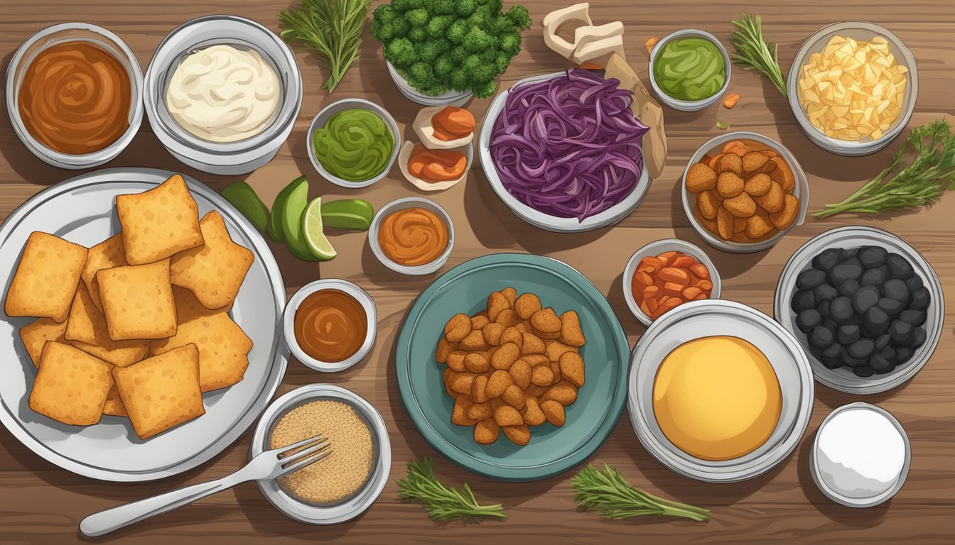 A table set with ingredients for Texas Roadhouse copycat appetizers, with substitution options nearby