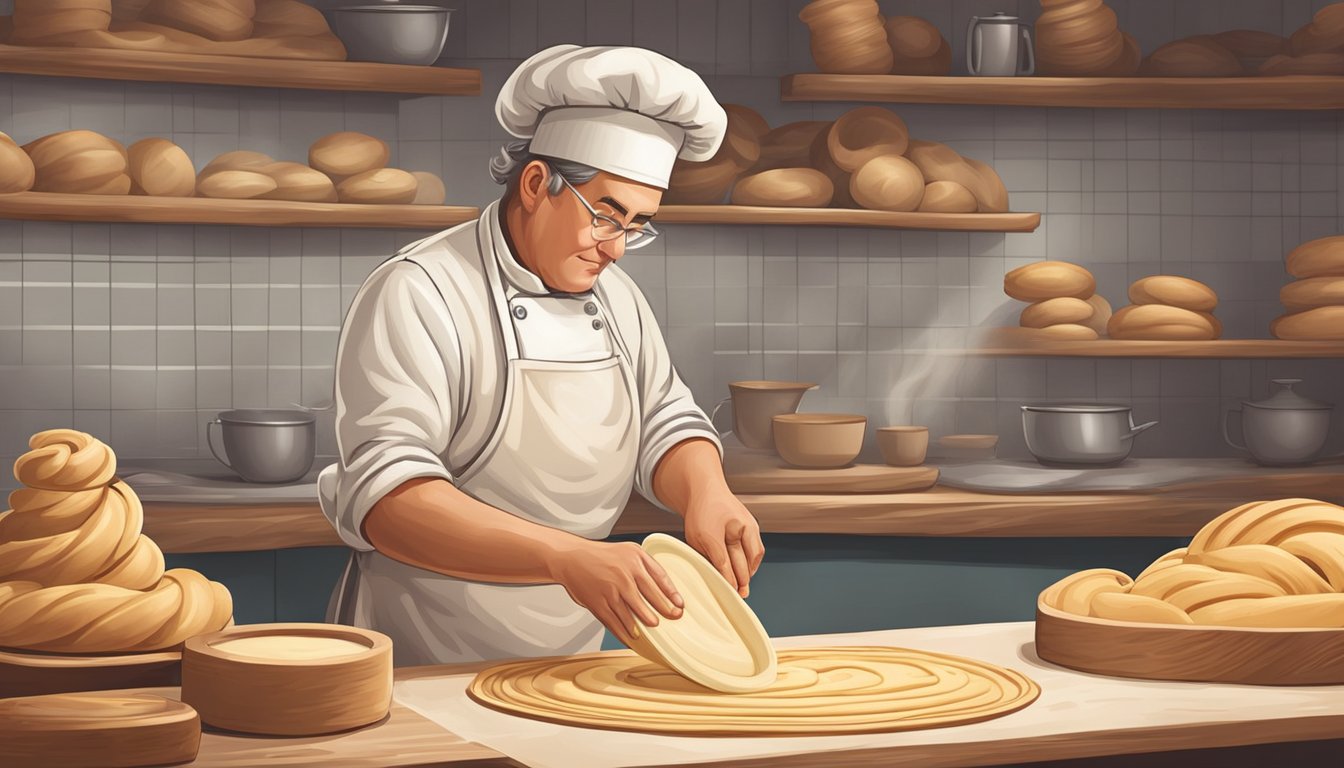 A baker expertly twists dough into the classic Laugenbrezeln shape, ready to be baked to perfection