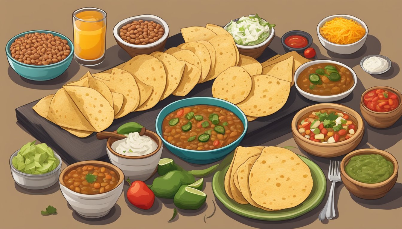 A table spread with traditional Mexican chalupas poblanas, surrounded by ingredients like beans, cheese, and salsa