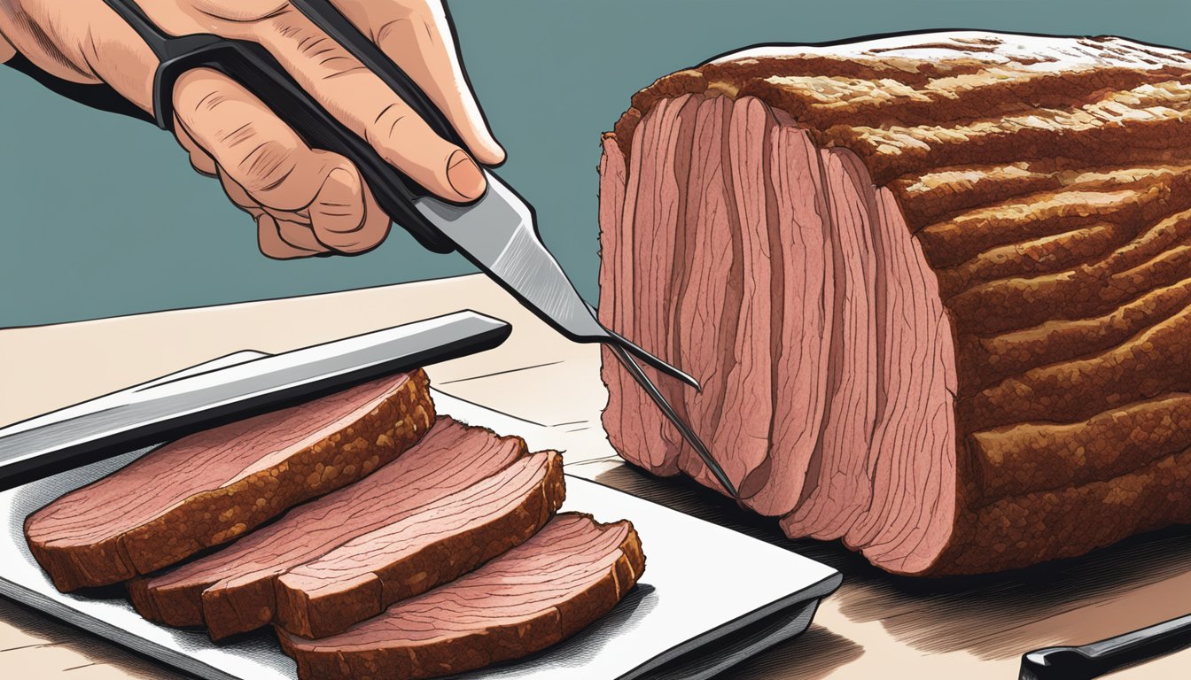 A beef brisket being rubbed with Texas-style pastrami seasoning