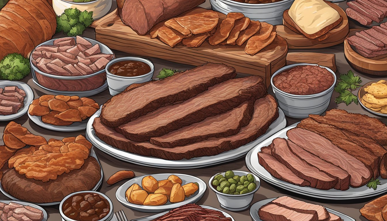 A platter of assorted Texas-style smoked meats and brisket, ready to be stored and reheated