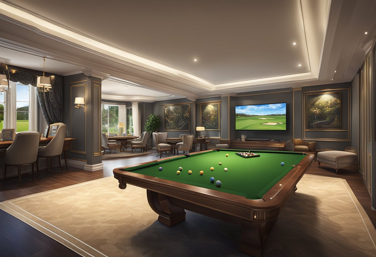 A luxurious and exclusive gaming room with high-end decor and state-of-the-art technology, set within the elegant Launceston Country Club