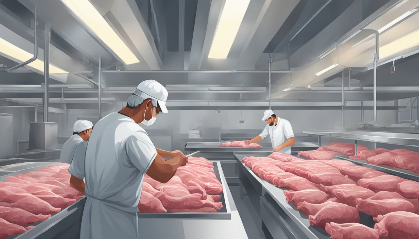 A butcher preparing halal meat in a Texas slaughterhouse