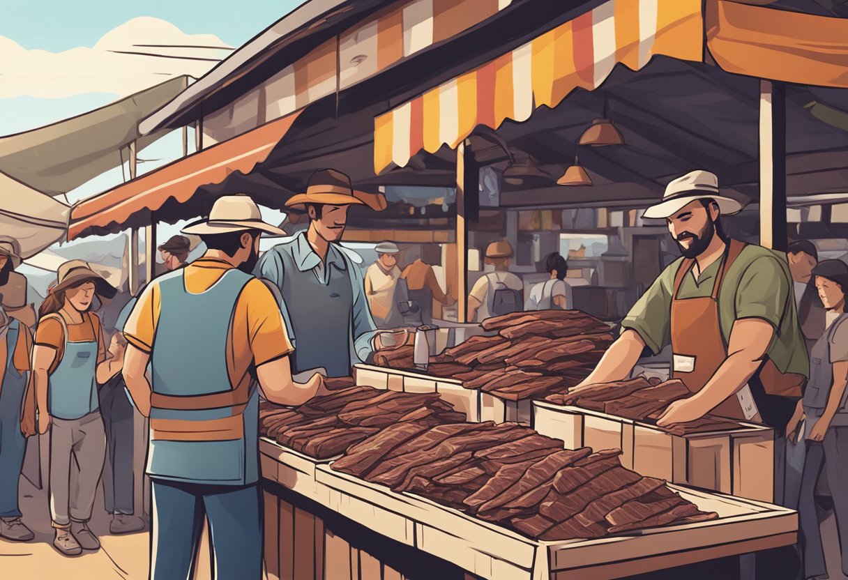 Australians purchasing beef jerky from a local market stall