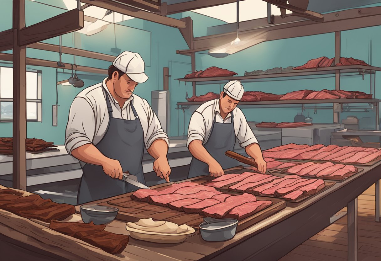 Australians slicing and drying beef to make jerky