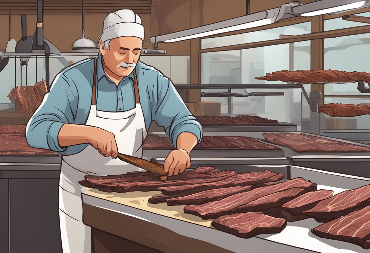 Australians slicing and drying beef into jerky