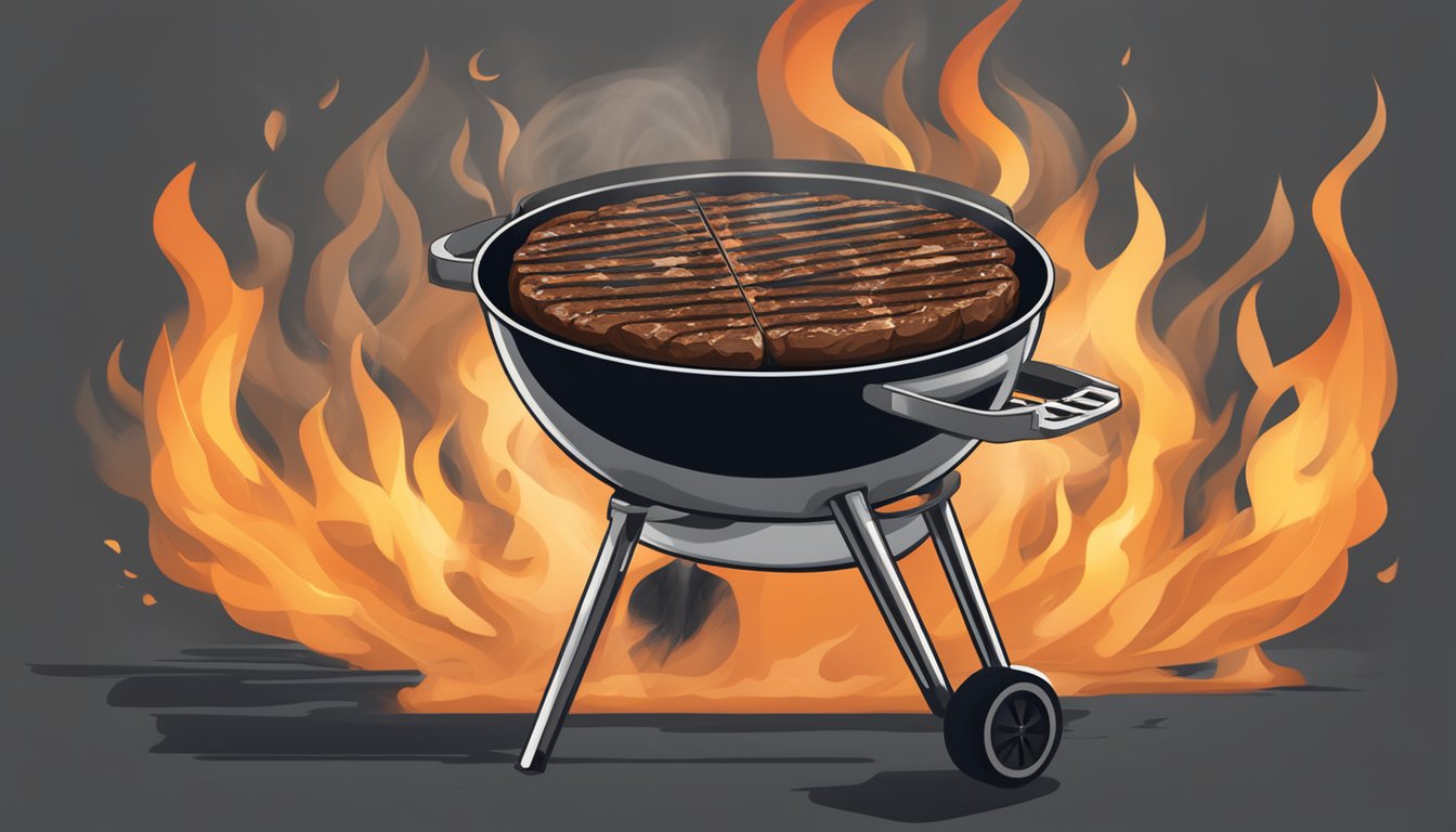 A sizzling grill with perfect crisscross grill marks on a juicy steak. Smoke rises from the charred meat, evoking the essence of Texas grilling