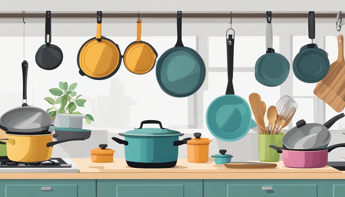 A clutter-free kitchen with hanging pots, organized utensils, and a sparkling stovetop, ready for a busy home cook in Texas