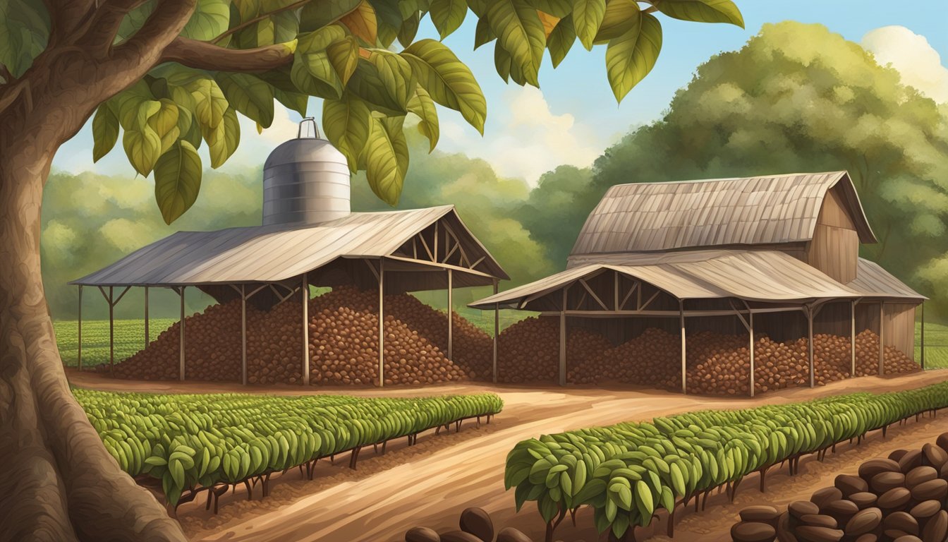 A picturesque cocoa bean farm in Texas, with sustainable and ethical practices evident in every step from cultivation to chocolate production