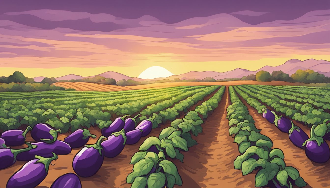 Lush eggplant fields under the late summer Texas sun