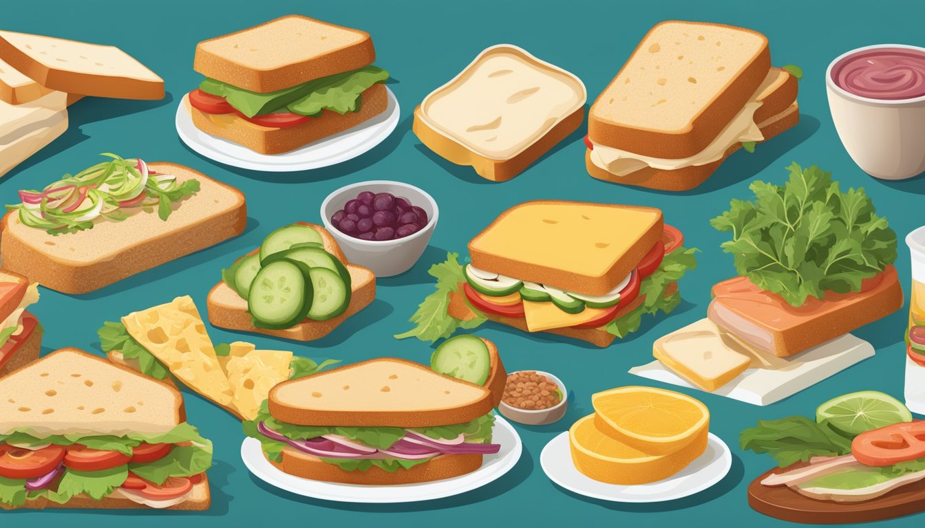 A colorful array of sandwich ingredients and variations, showcasing the rich history and diverse types of sandwiches enjoyed in Texas