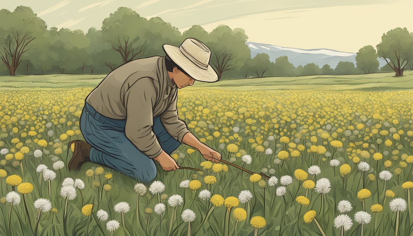 A person in Texas picking dandelions and preparing them for traditional medicine