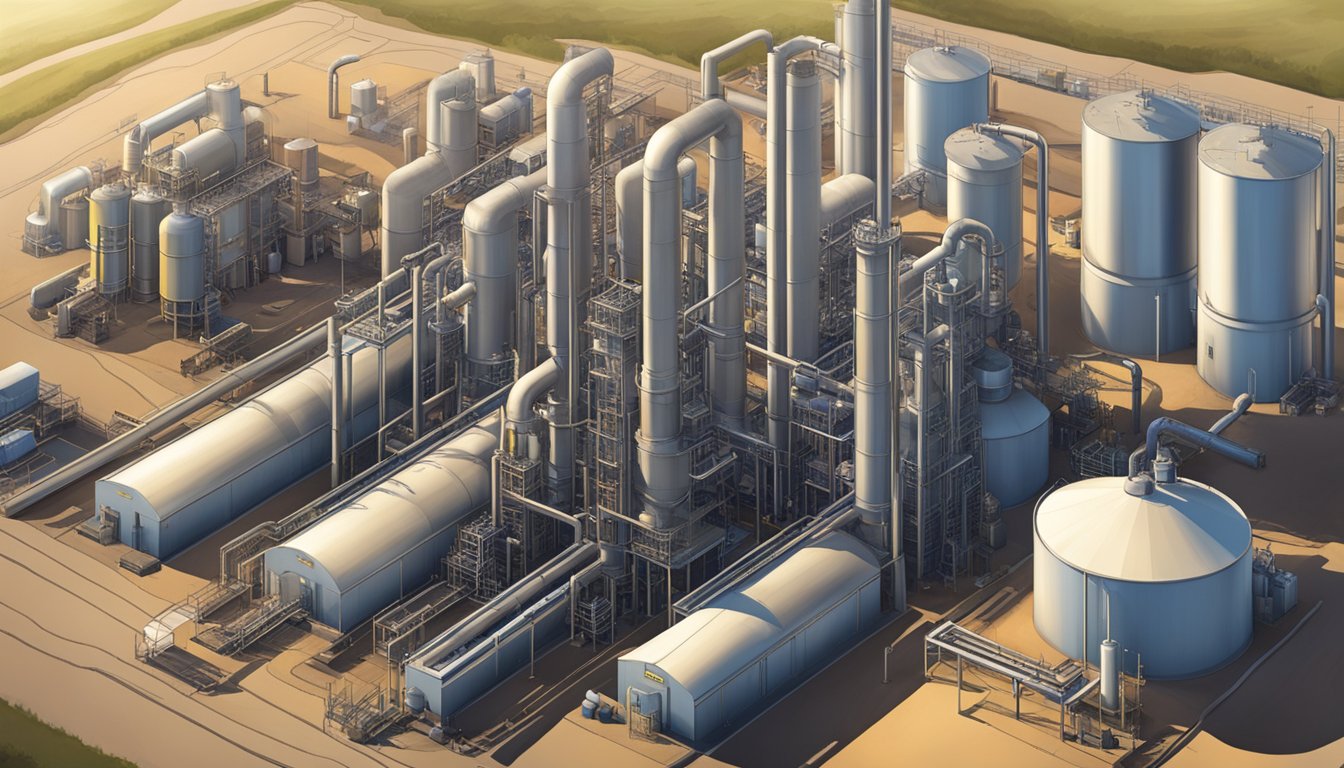 A large industrial plant with pipes and machinery refining oils and cooking fats in the hot Texas sun