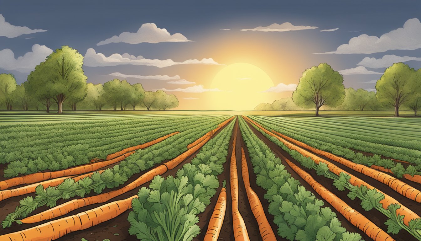 A field of ripe carrots under the late winter Texas sun