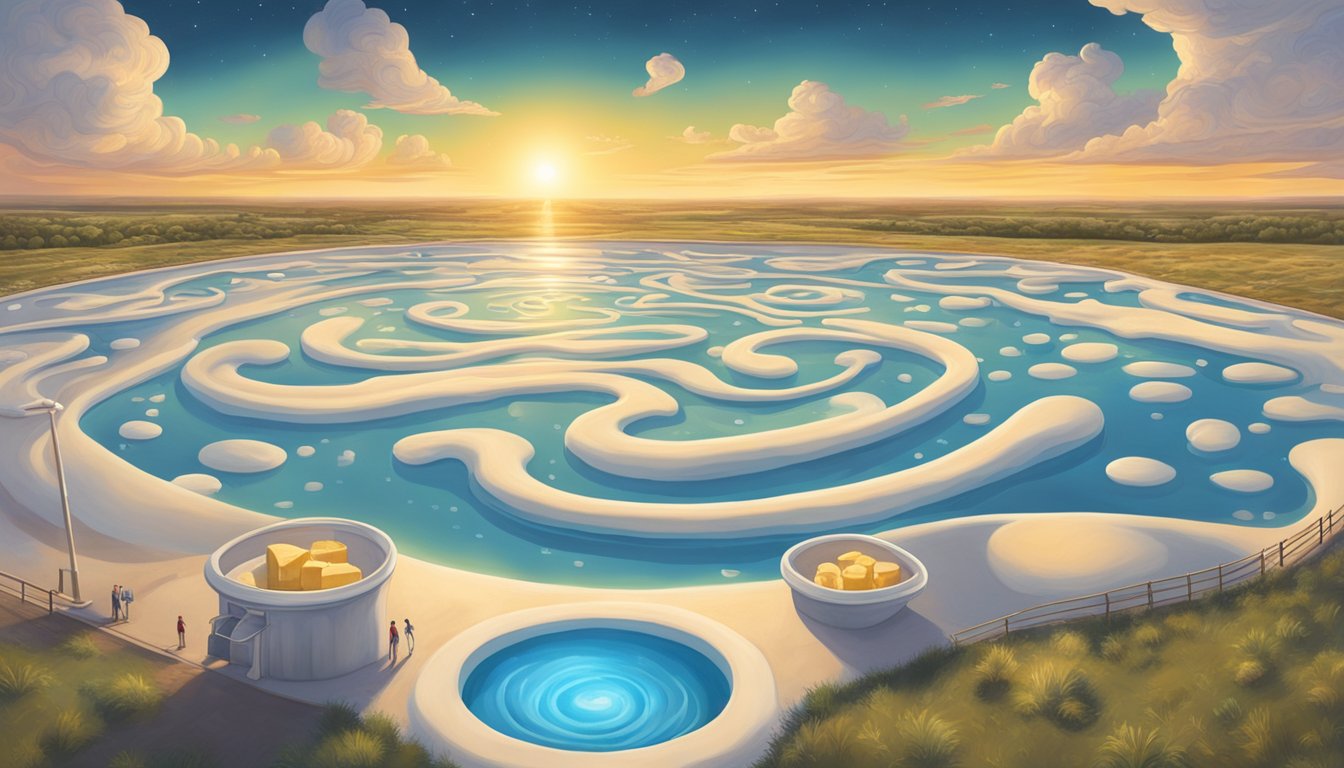 A giant pool of milk and cheese culture swirls beneath the Texas sky, radiating an otherworldly glow