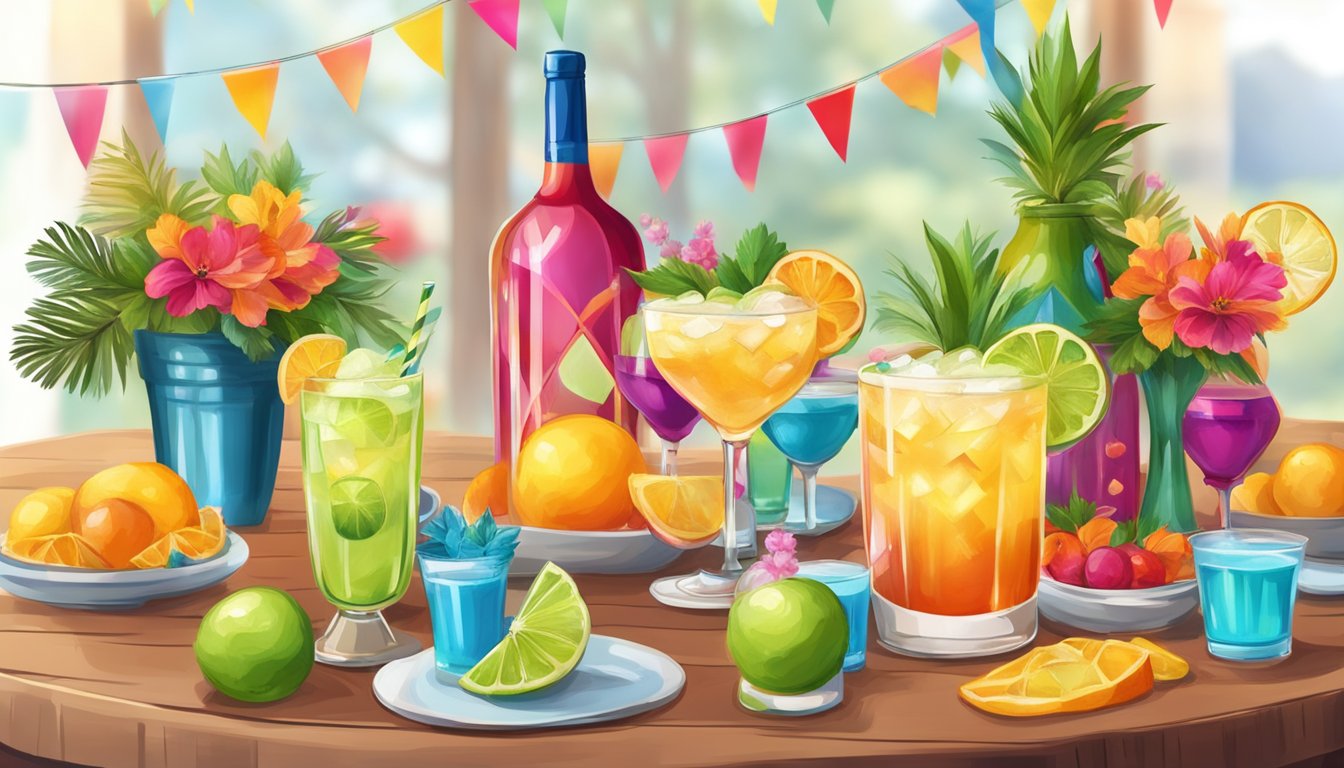 A festive table adorned with colorful cocktails and Texas-themed decorations