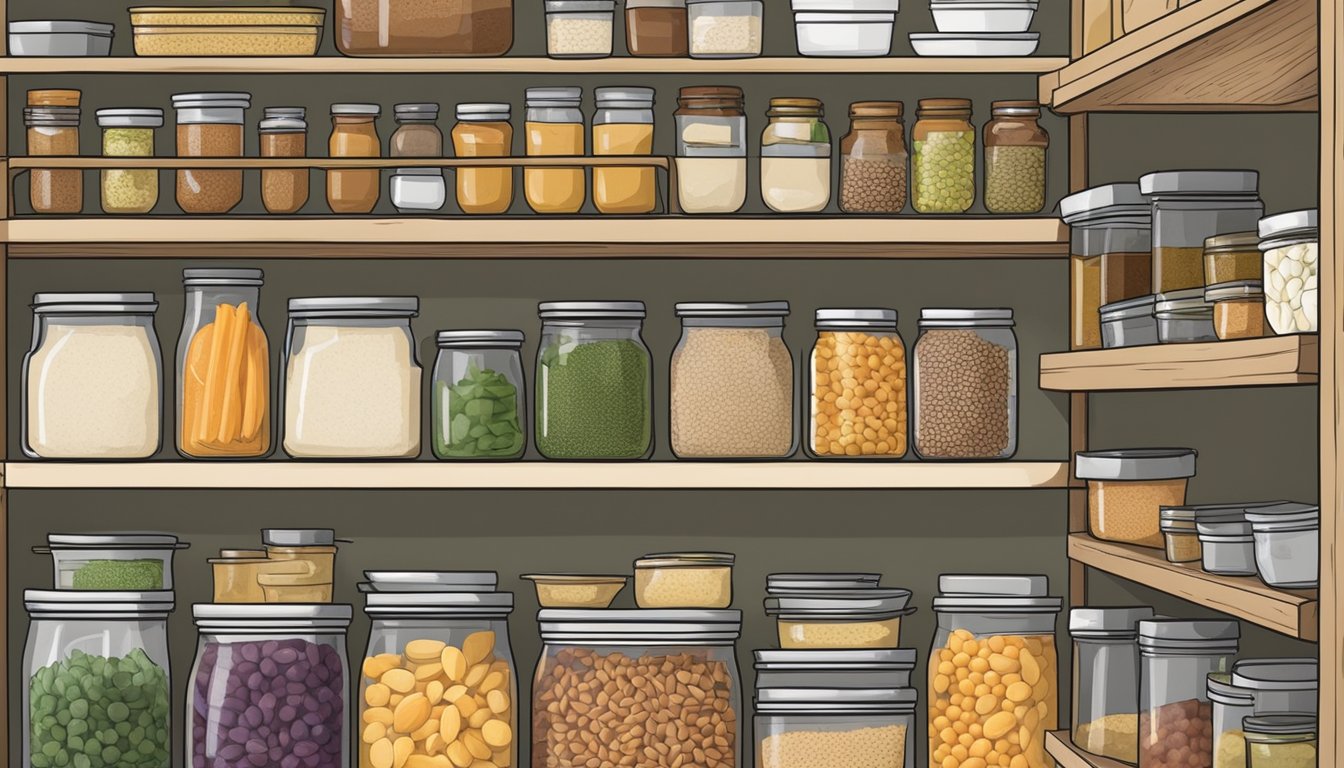 A well-organized pantry with labeled shelves of preserved food in a Texas kitchen