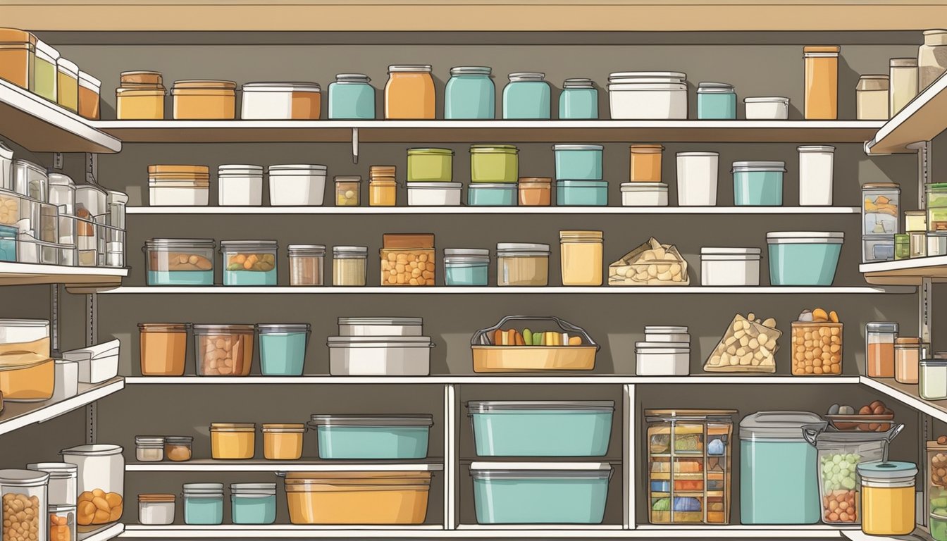 A neatly organized pantry with labeled containers, adjustable shelving, and space-saving tools. Texas-inspired colors and decor add a touch of local flair