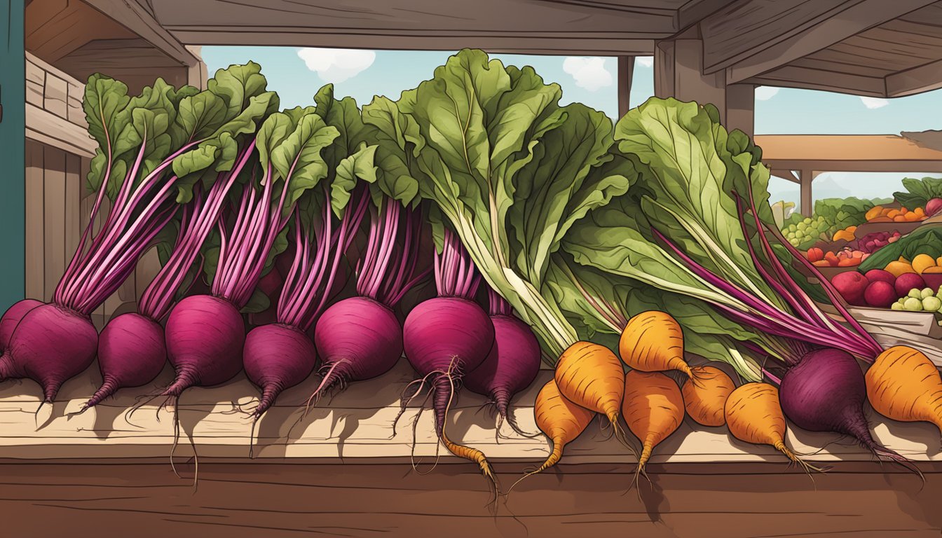 A vibrant market stall displays earthy, tasty, and lovely beets, alongside other seasonal produce in Texas