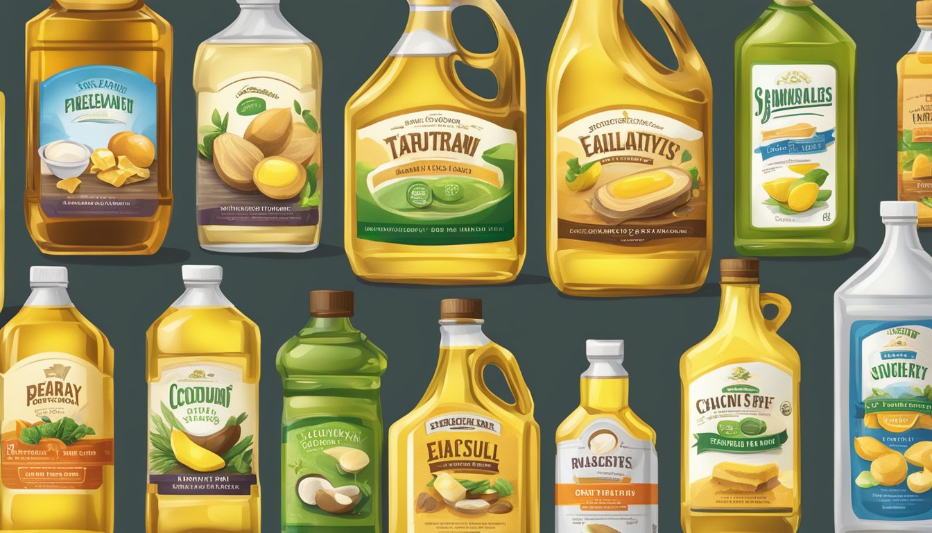 A variety of cooking oils and fats lined up on a kitchen counter in Texas