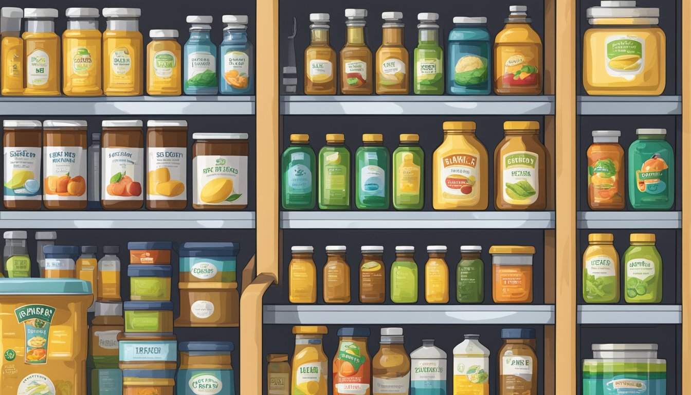 A pantry shelf in Texas holds various fats and cooking oils in labeled containers