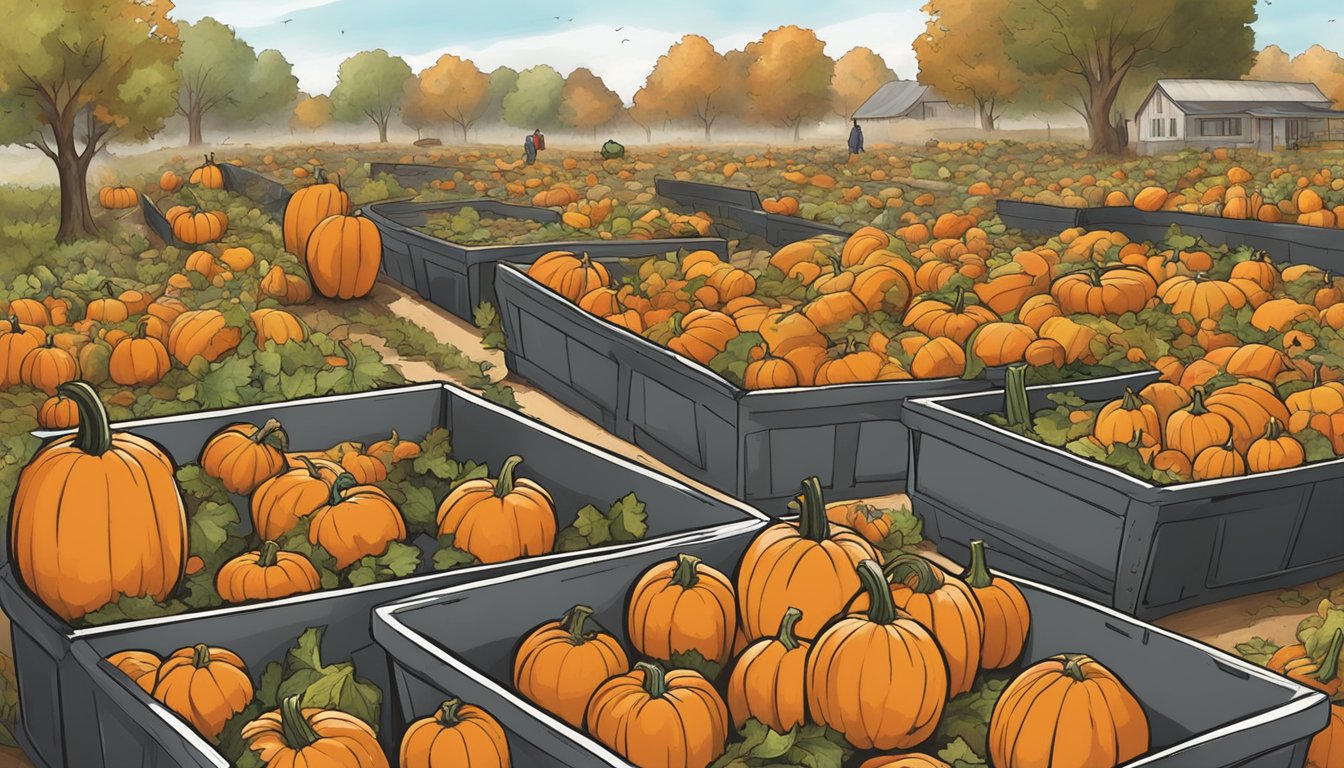 Pumpkins being collected and composted in a Texas community after Halloween, reducing waste