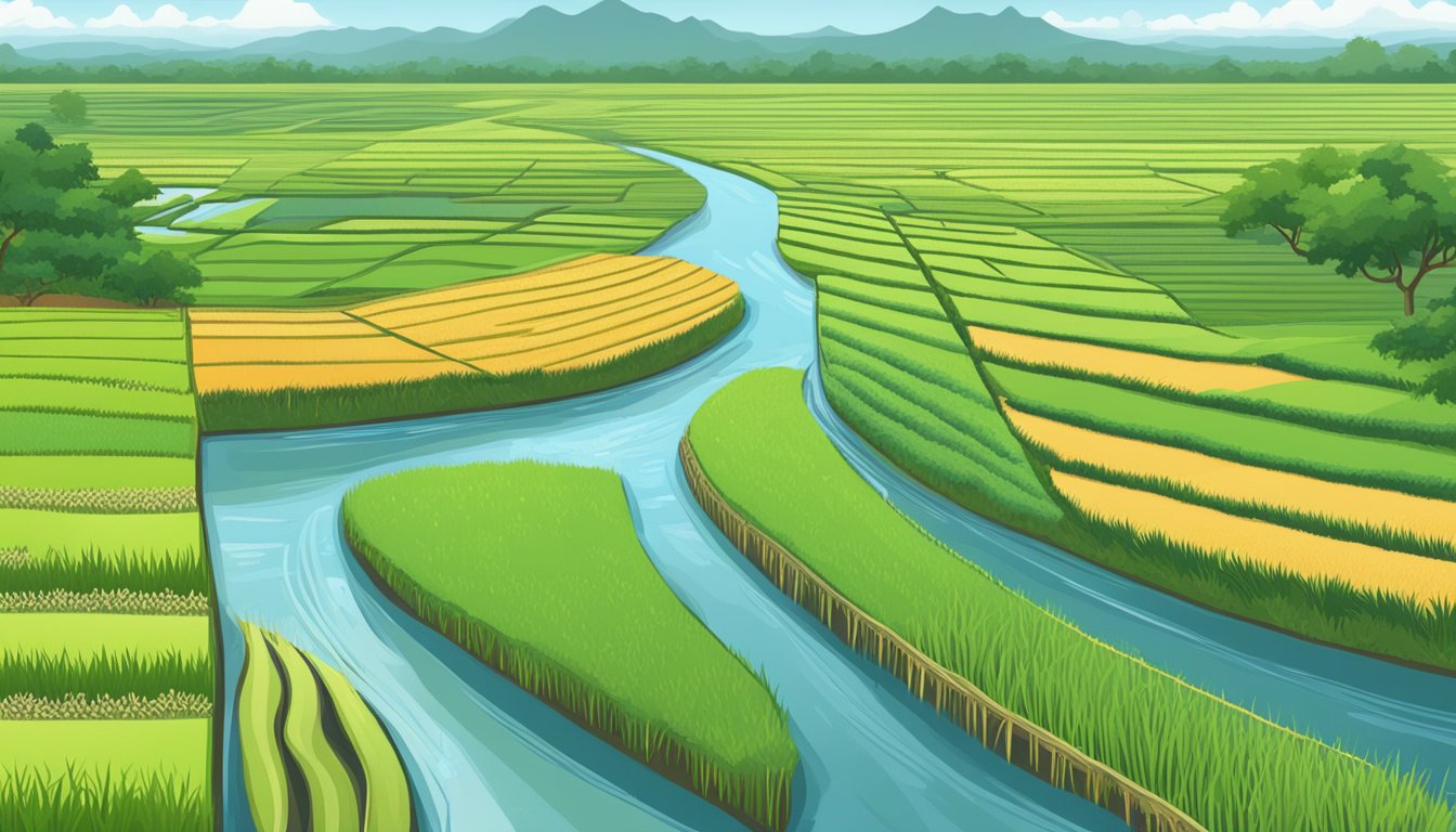 Lush rice fields stretching across the Texan landscape, showcasing various rice varieties and their unique characteristics