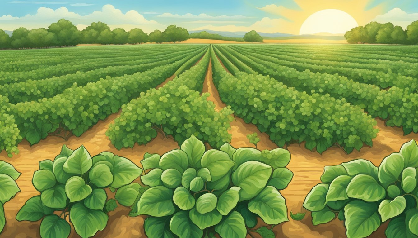 Vibrant green vines sprawl across the sun-drenched Texas soil, bearing ripe, musky-sweet cantaloupes ready for harvest