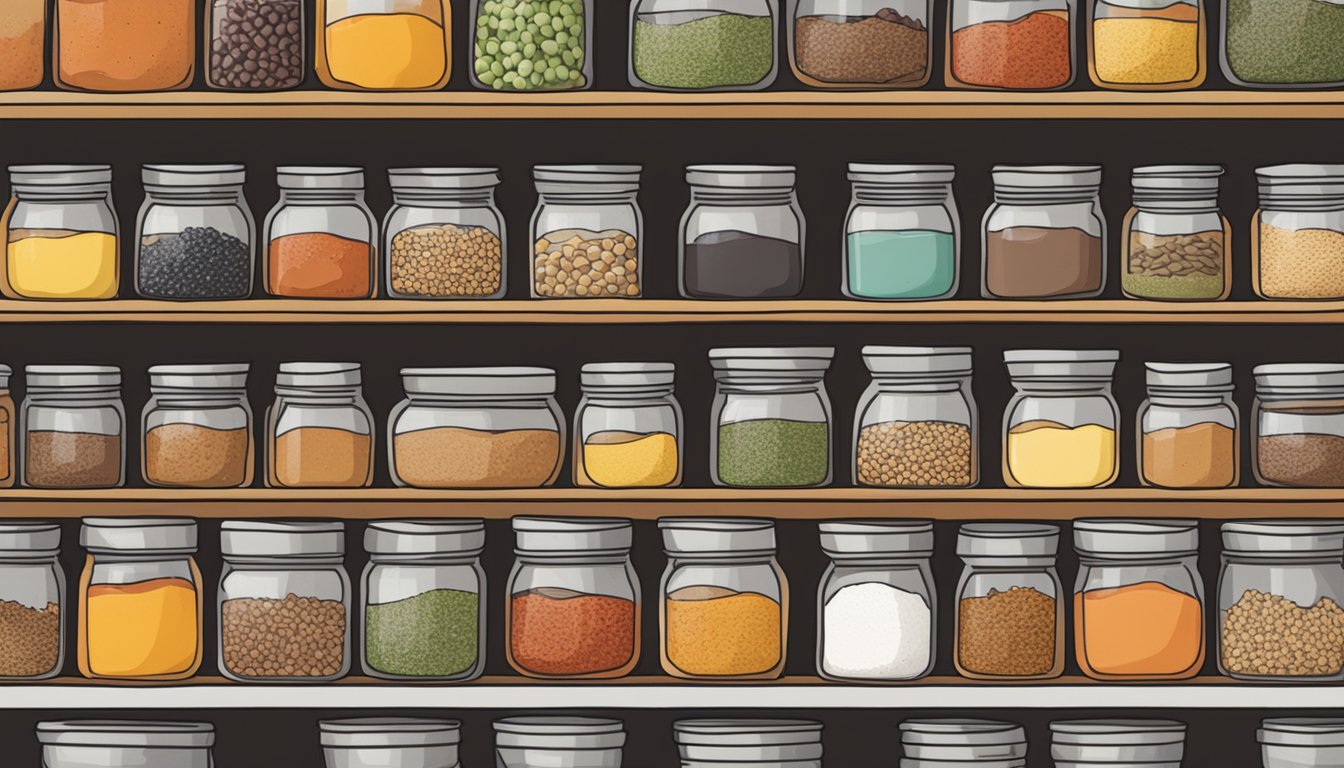 A colorful array of spice jars from around the world, lined up on a kitchen counter in Texas, as a home cook creates a flavorful dish during the pandemic