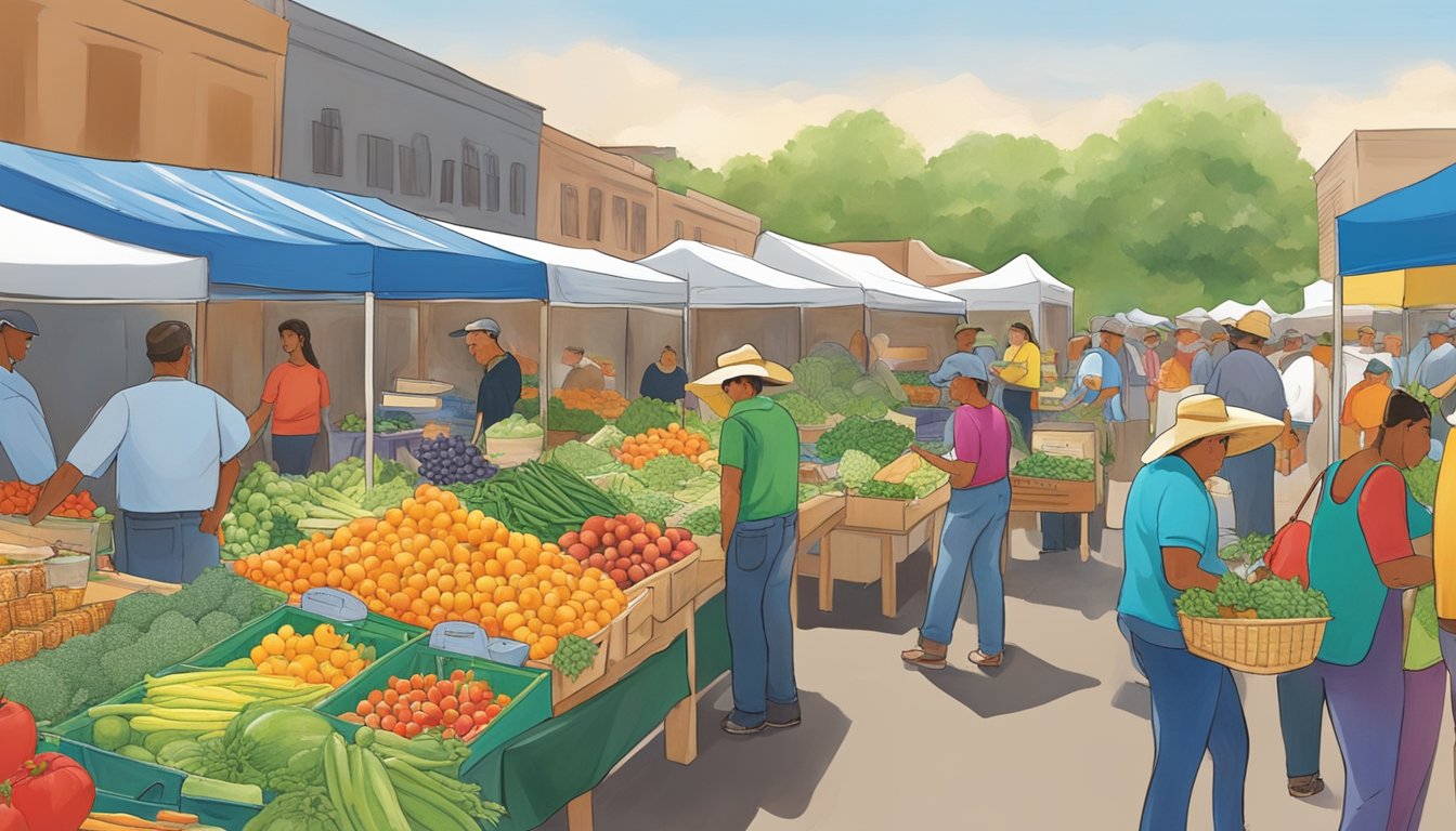 Colorful stalls display fresh produce at Canton First Monday Trade Days, bustling with activity. A variety of Texas food markets offer an abundance of fruits and vegetables