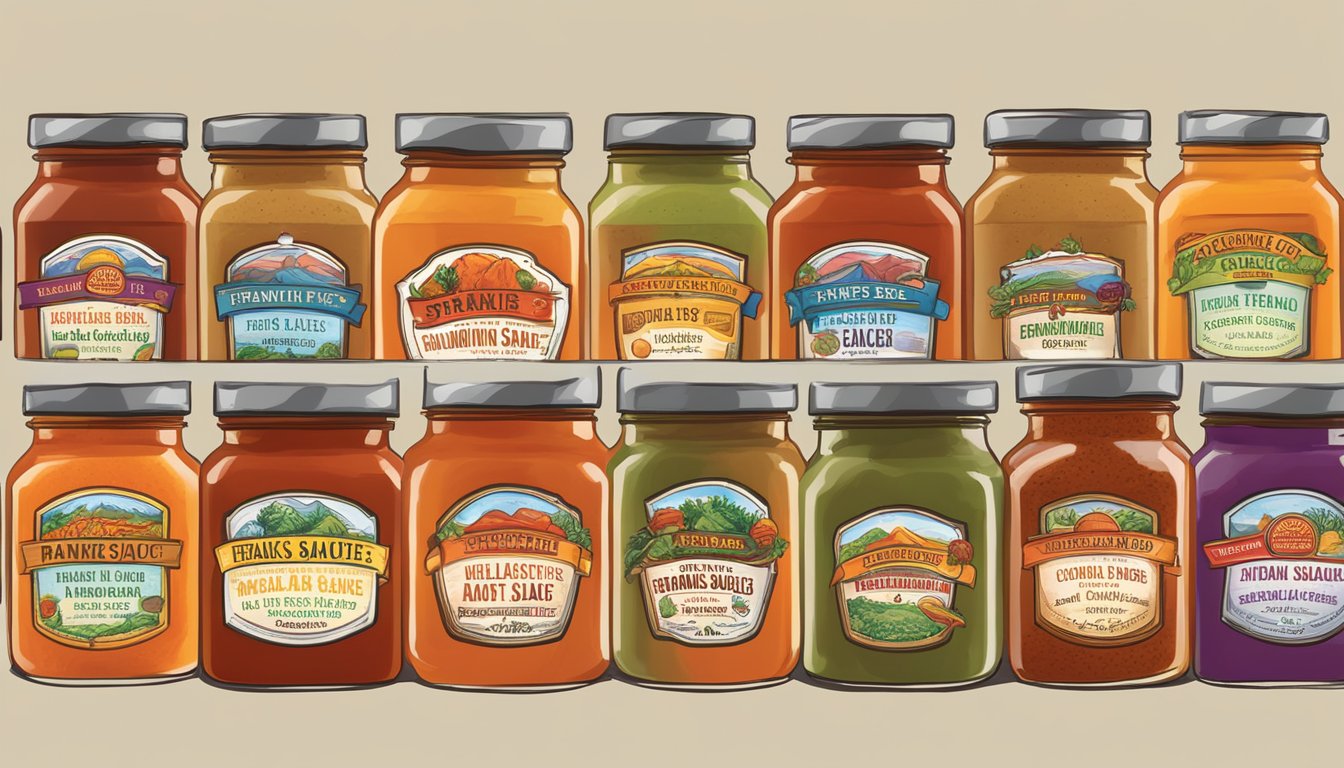 A colorful array of nine jars of artisan salsas and sauces from Texas, showcasing the variety and quality of Frankie's Smokin' Hot Sauce