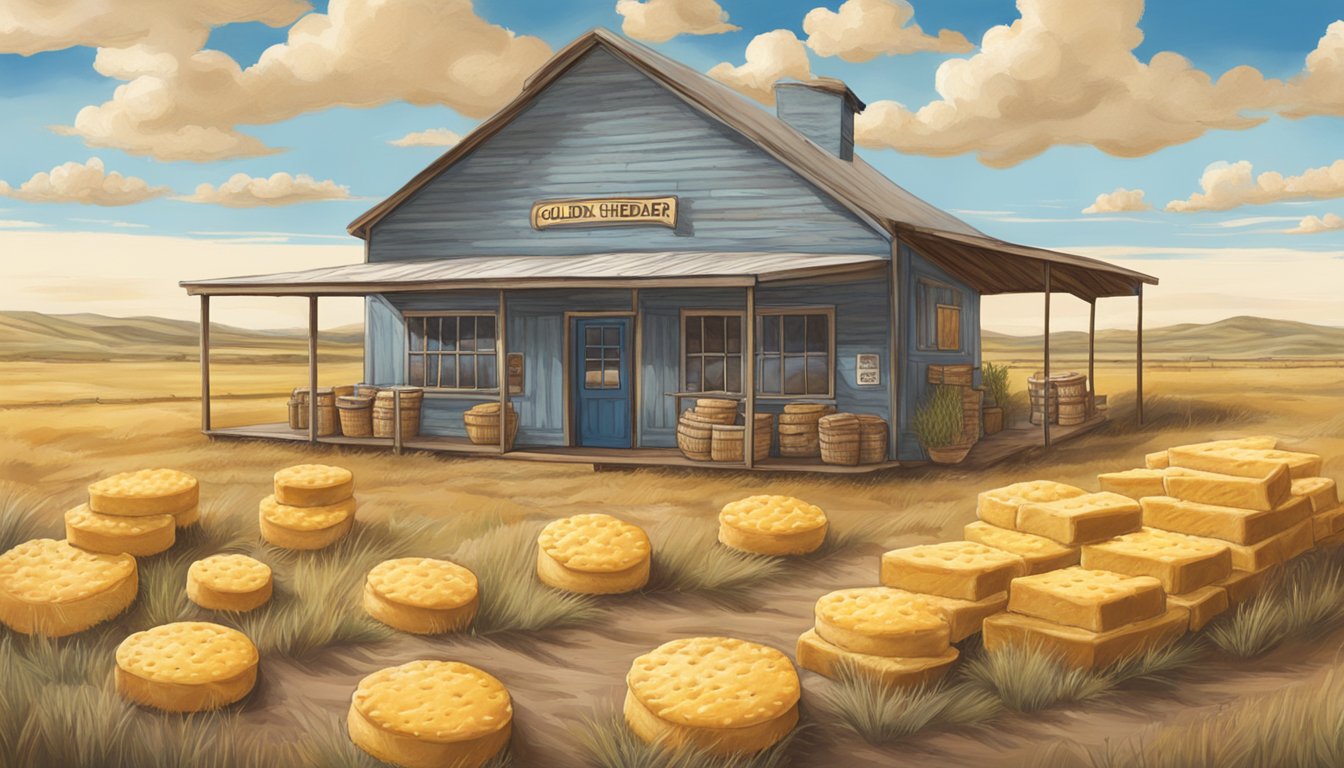 A rustic bakery in the Texas Panhandle serves up golden cheddar cheese biscuits, surrounded by rolling plains and a big blue sky