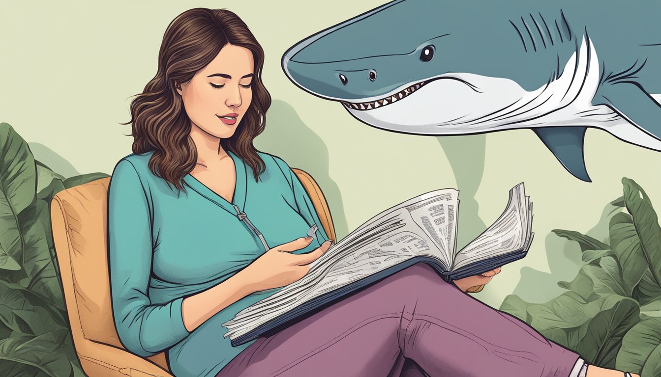 A pregnant woman avoiding shark meat, reading about mercury exposure