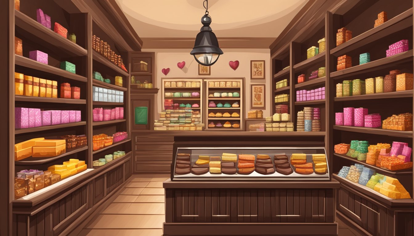 A rustic Texan chocolate shop with shelves of Mexican Vanilla gifts for Valentine's Day