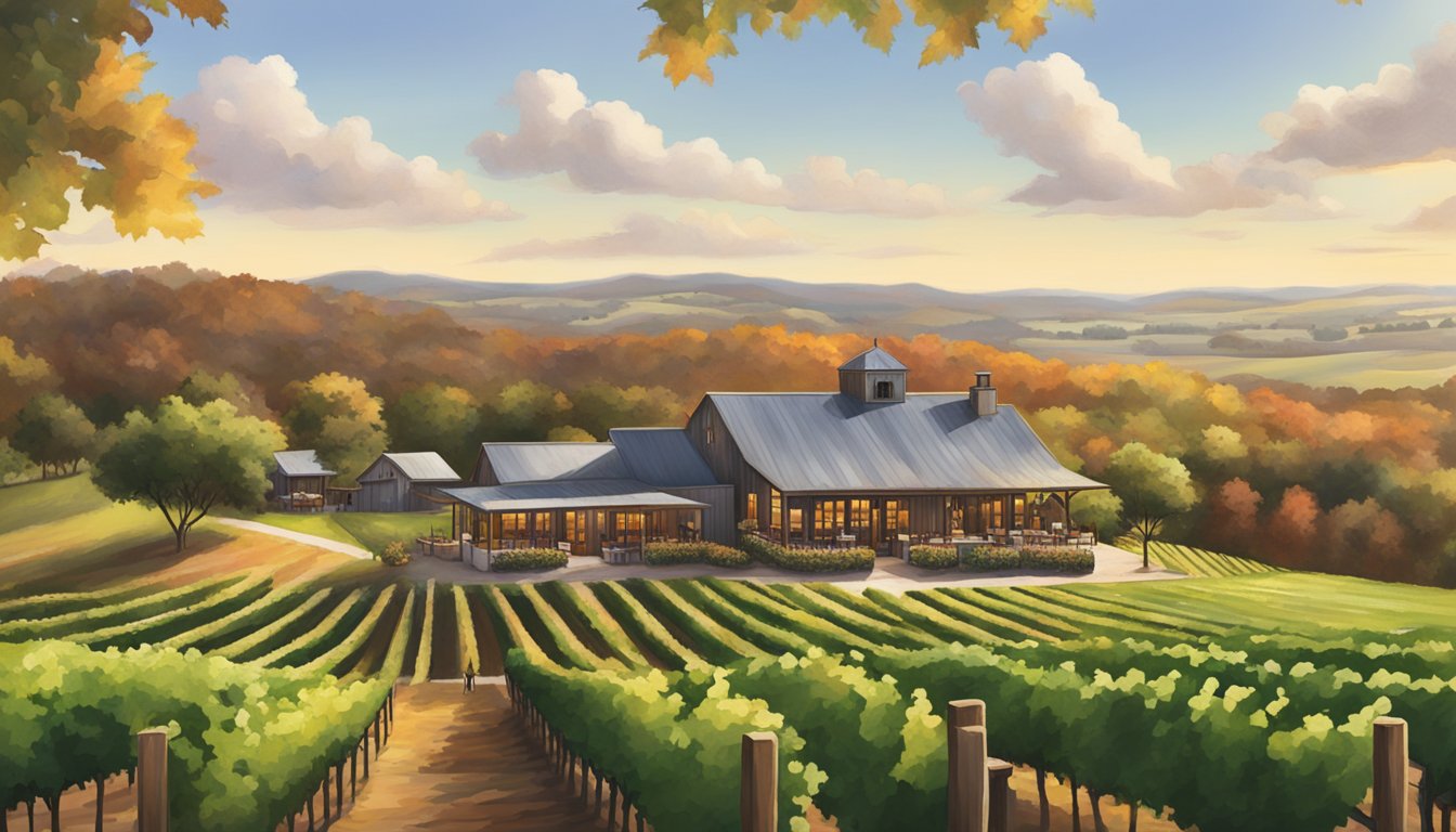 Rolling hills, lush vineyards, and a rustic tasting room nestled among the grapevines at Fall Creek Vineyards in Texas