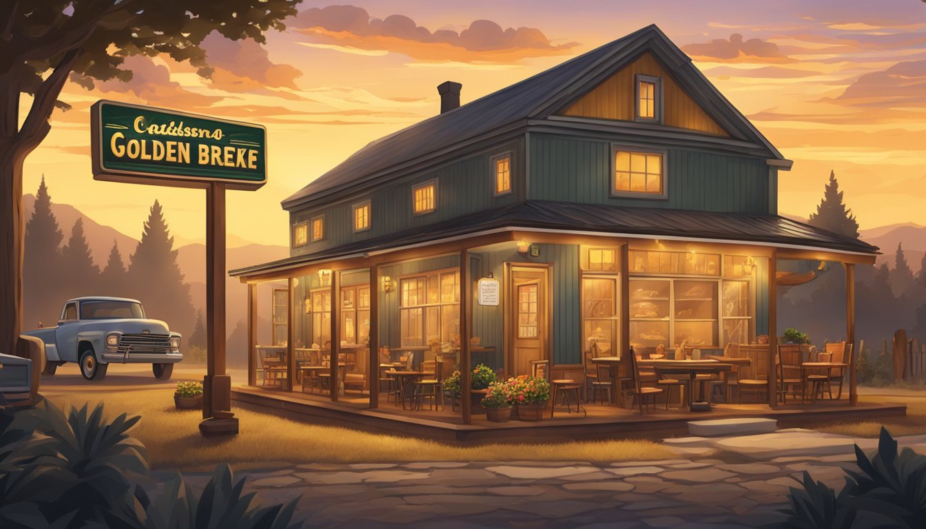 A sizzling platter of golden, crispy chicken fried steaks surrounded by a cozy, rustic country store and BBQ restaurant ambiance