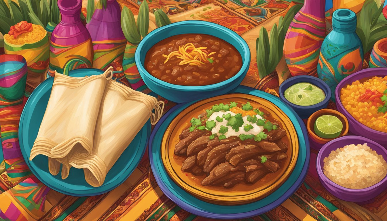 A steaming beef tamale surrounded by colorful Mexican decor at Tamale Addiction