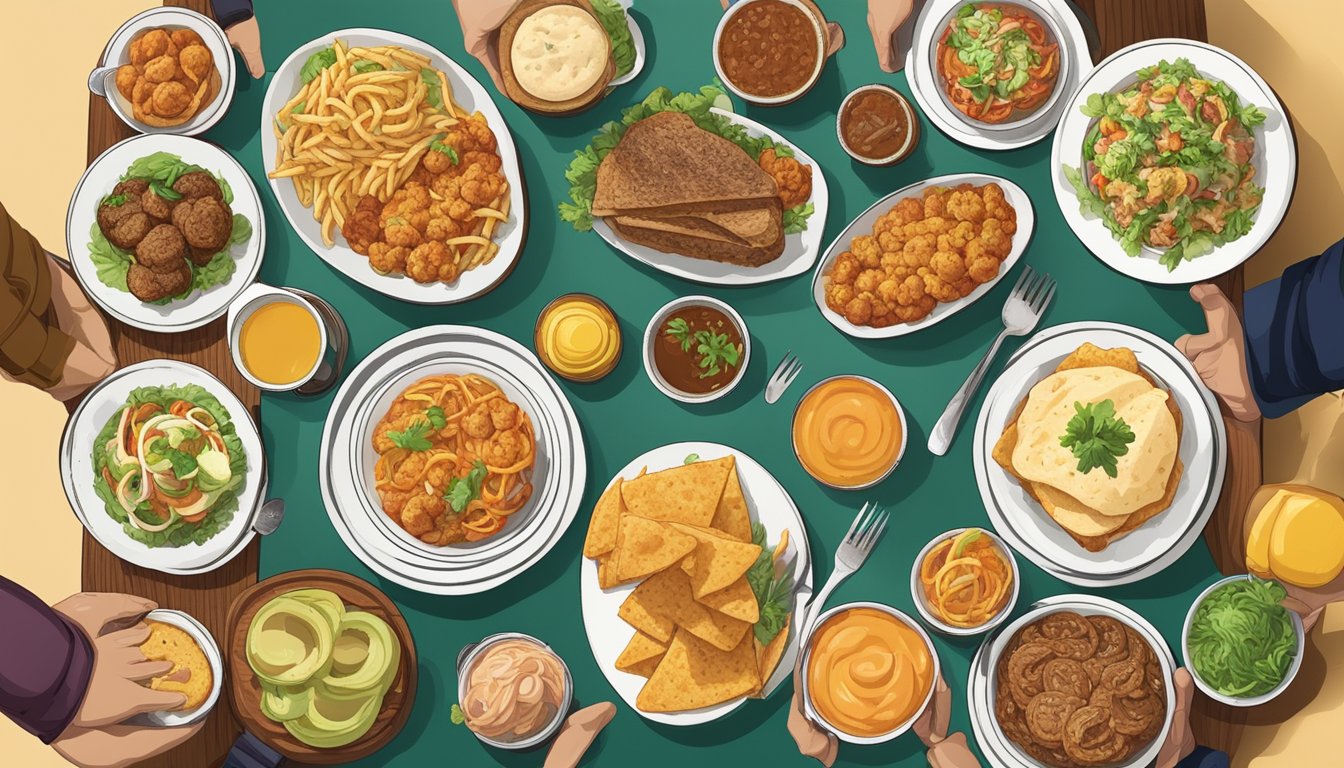 A table with 10 Texan food dishes arranged for an Instagram photo