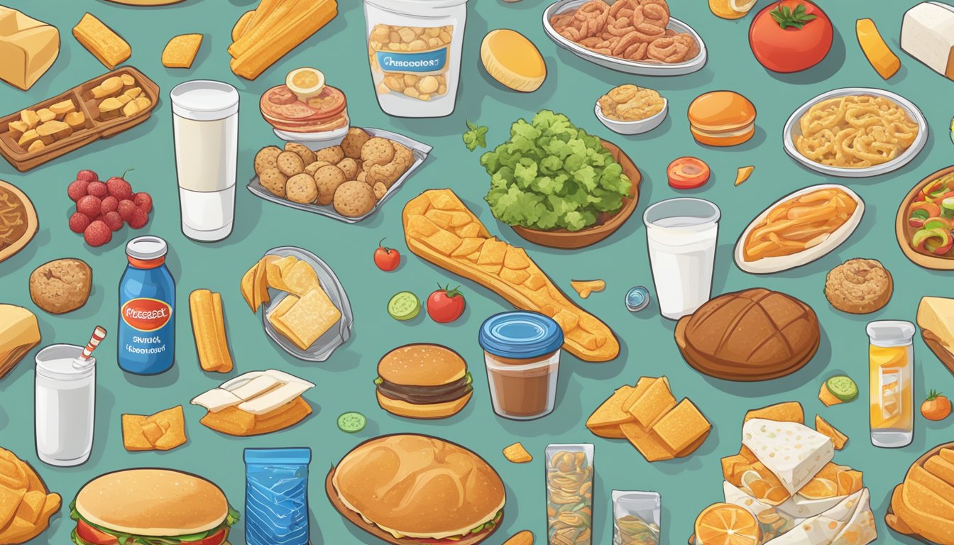 A variety of foods such as processed snacks, sugary treats, and high-fat items are shown being pushed away or crossed out, while healthier options are highlighted