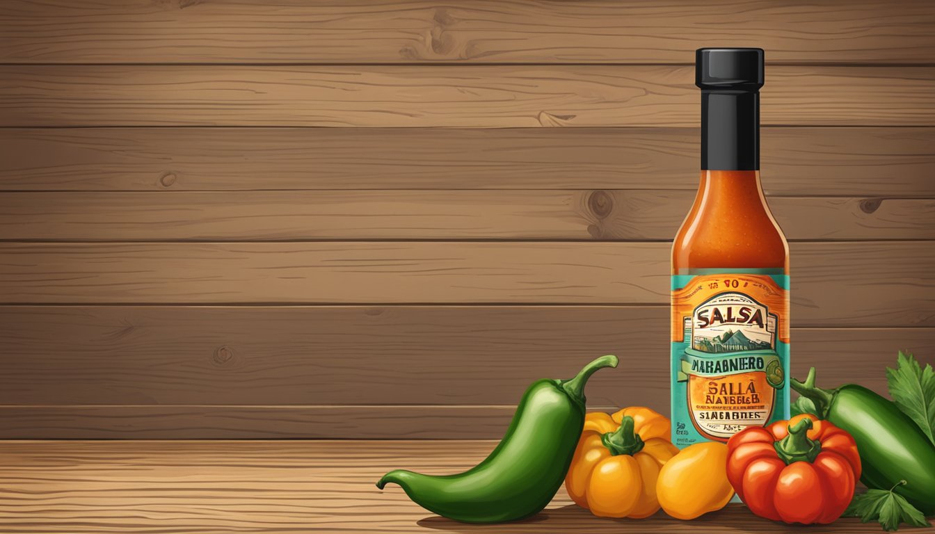 A bottle of Salsa Maya Habanero surrounded by other top 10 Texas hot sauces on a rustic wooden table