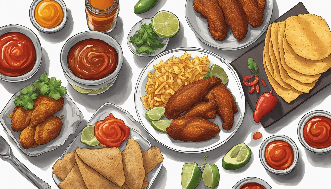 A table displays a variety of hot sauces next to their respective food pairings, including tacos, barbecue, and fried chicken