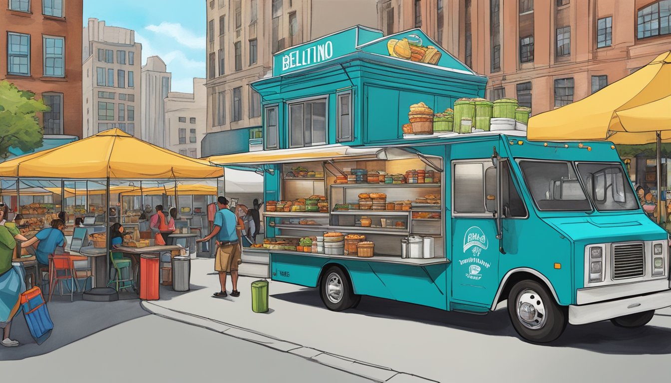 The Bellatrino food truck parked among other top Texas food trucks in a bustling Dallas street market