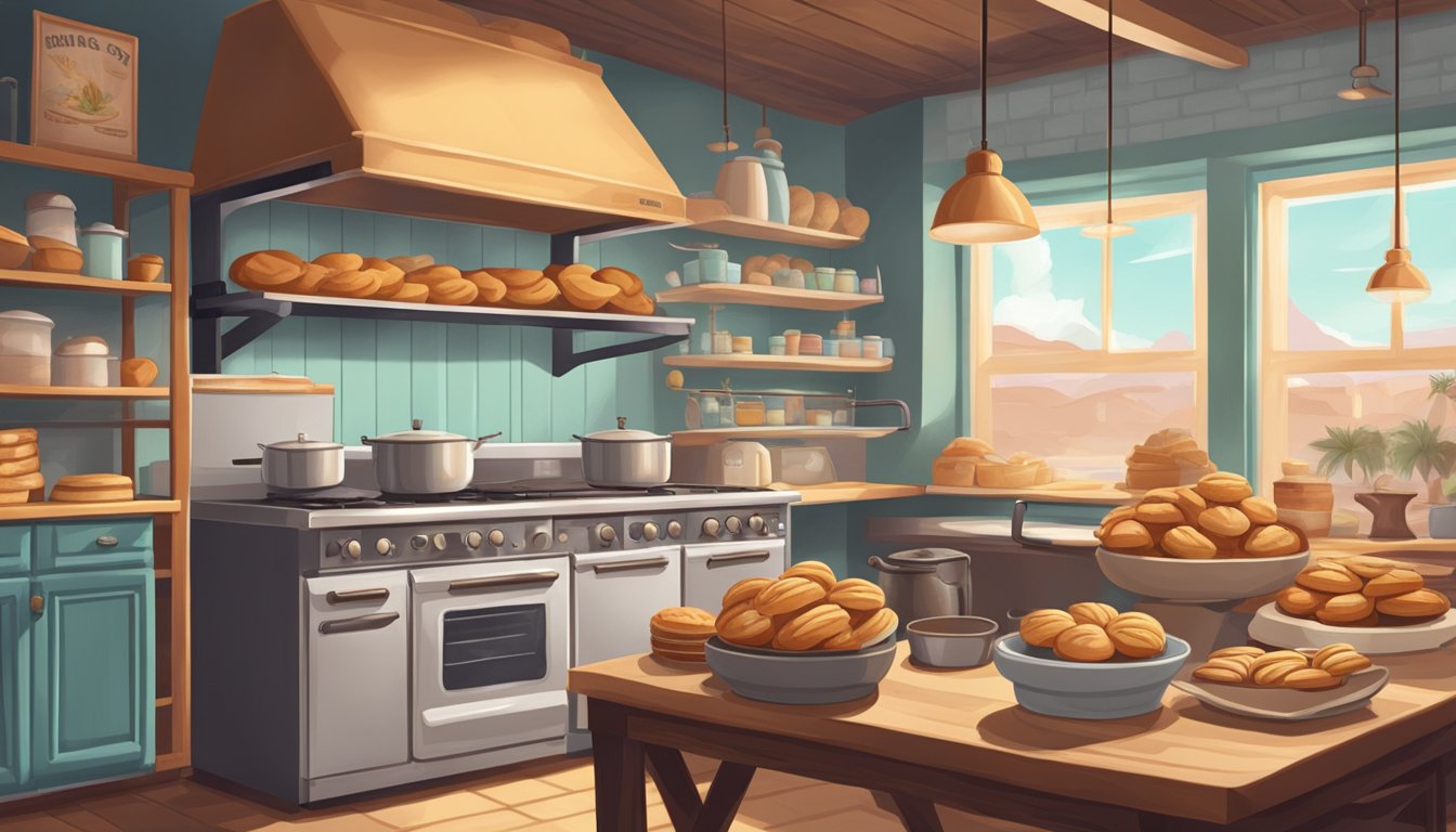 A cozy bakery kitchen filled with vintage equipment and the warm aroma of freshly baked Texas pastries